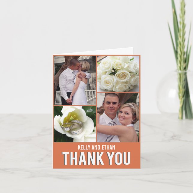 Tarjeta de agradecimiento de boda con collage chic (Anverso)