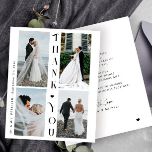 Tarjeta de agradecimiento de boda con collage de 4