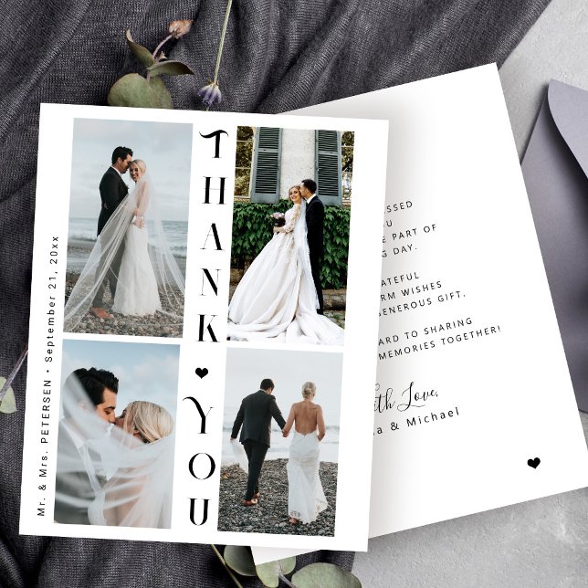 Tarjeta de agradecimiento de boda con collage de 4 (Subido por el creador)