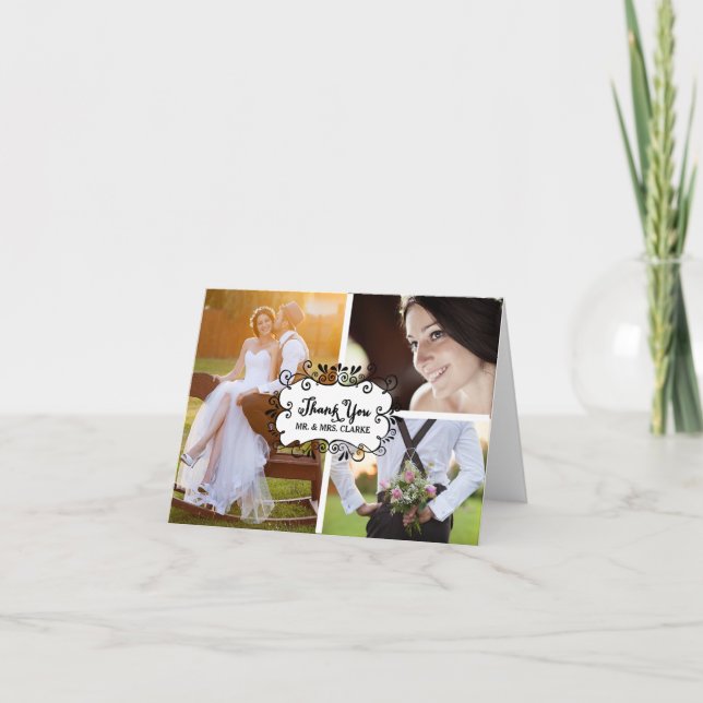 Tarjeta de agradecimiento de boda con collage de t (Anverso)