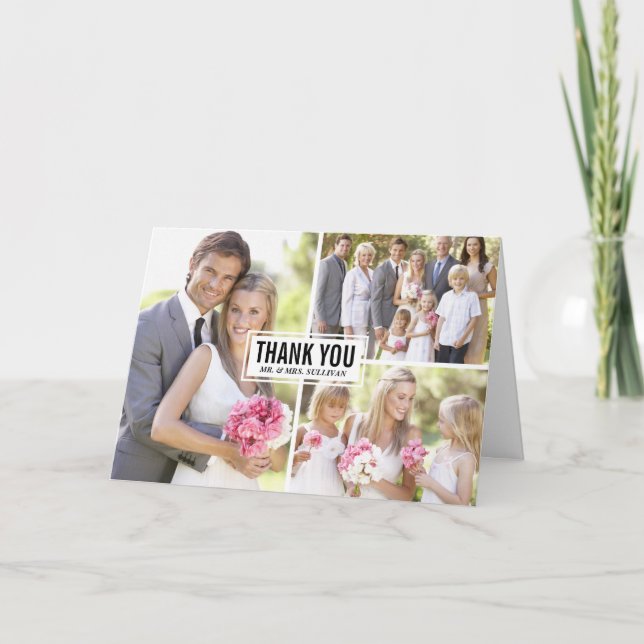 Tarjeta de agradecimiento de boda con collage de t (Anverso)