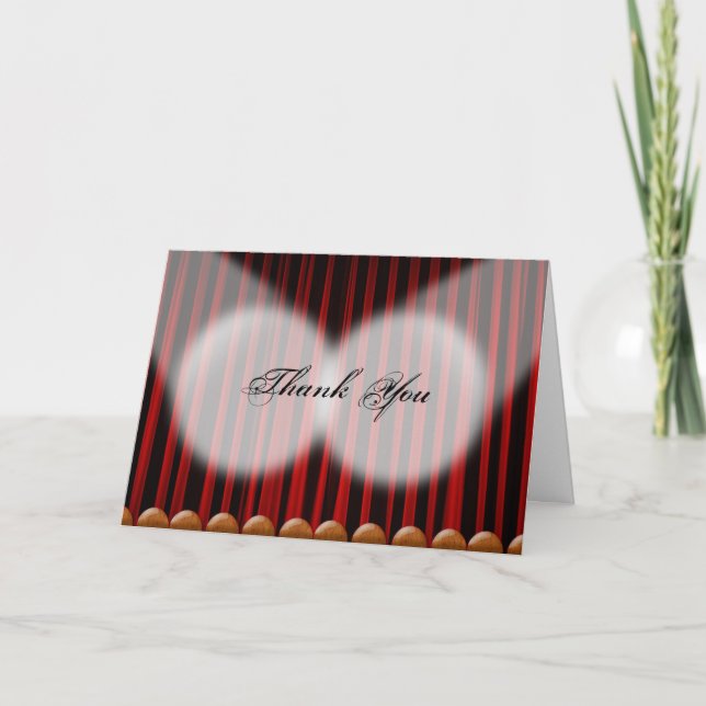 Tarjeta de agradecimiento de boda con cortina roja (Anverso)