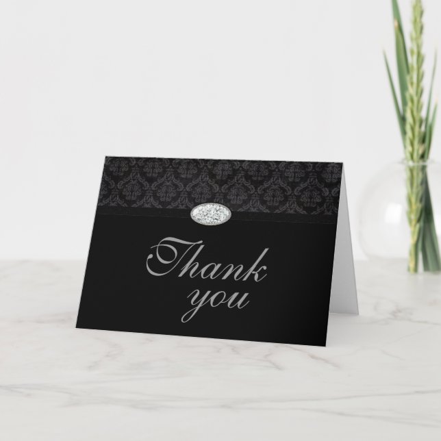 Tarjeta de agradecimiento de boda con diamantes de (Anverso)