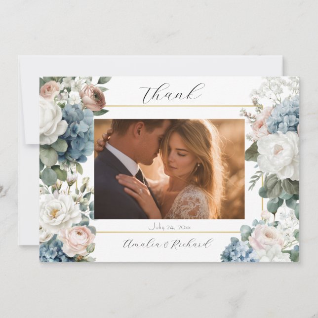 Tarjeta de agradecimiento de boda con diseño flora (Anverso)