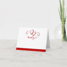 Tarjeta de agradecimiento de boda con dos corazone
