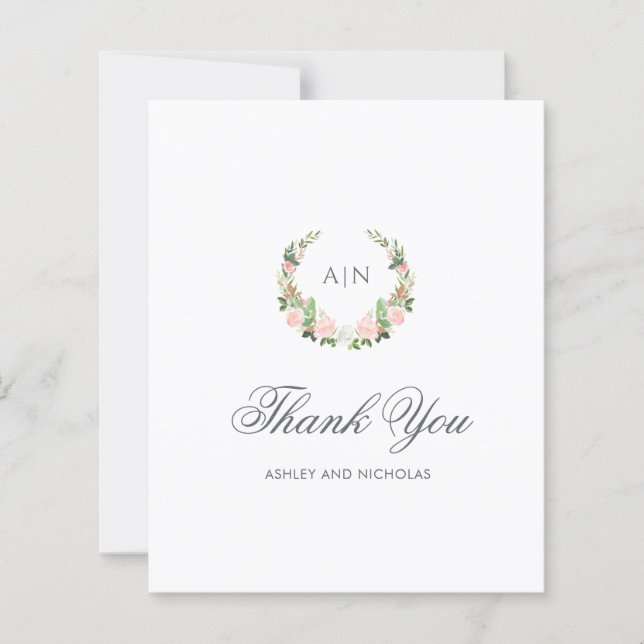 Tarjeta de agradecimiento de boda con elegante cre (Anverso)