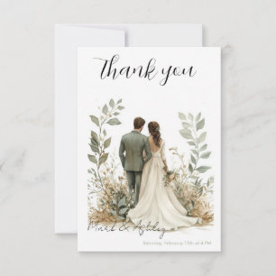 Tarjeta de agradecimiento de boda con elegante tem