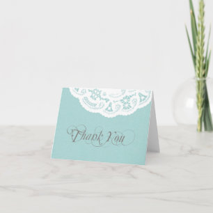Tarjeta de agradecimiento de boda con encaje azul 