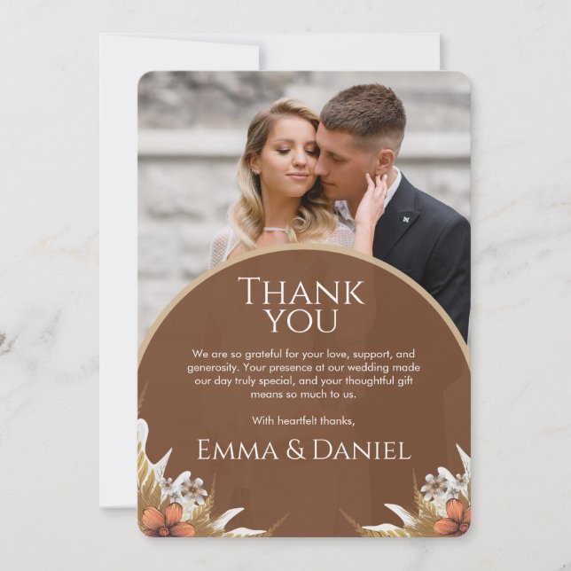 Tarjeta de agradecimiento de boda con encanto rúst (Anverso)