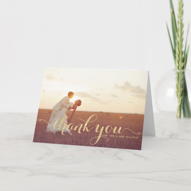 Tarjeta de agradecimiento de boda con escritura br (Anverso)