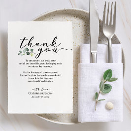 Tarjeta de agradecimiento de boda con eucalipto