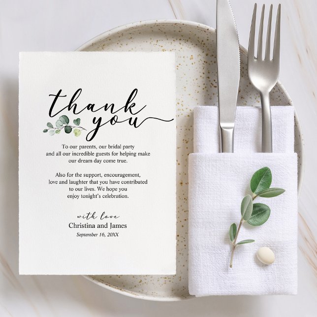 Tarjeta de agradecimiento de boda con eucalipto (Eucalyptus Thank You Wedding Reception Card)
