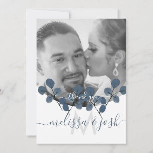 Tarjeta de agradecimiento de boda con eucalipto az
