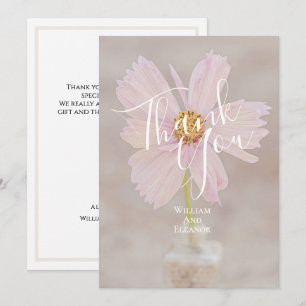 Tarjeta de agradecimiento de boda con flor de cosm