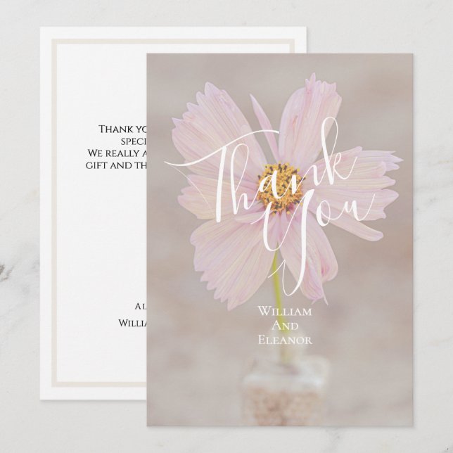 Tarjeta de agradecimiento de boda con flor de cosm (Anverso / Reverso)