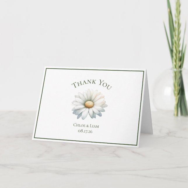 Tarjeta de agradecimiento de boda con flor de marg (Anverso)