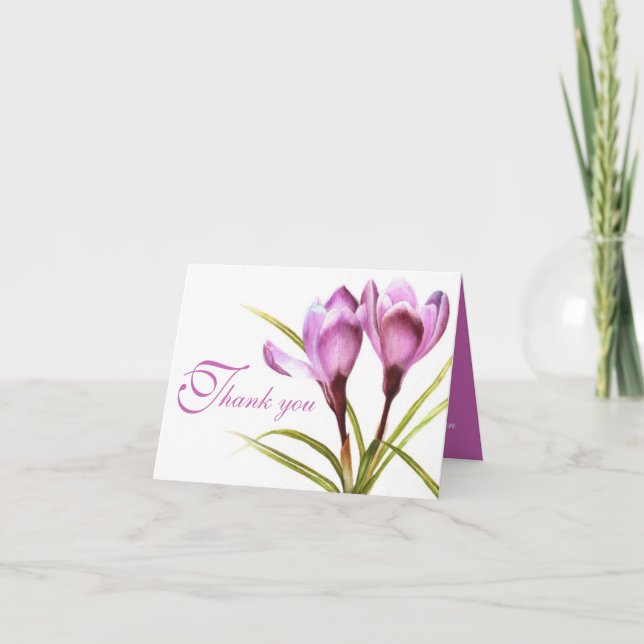 Tarjeta de agradecimiento de boda con flor púrpura (Anverso)