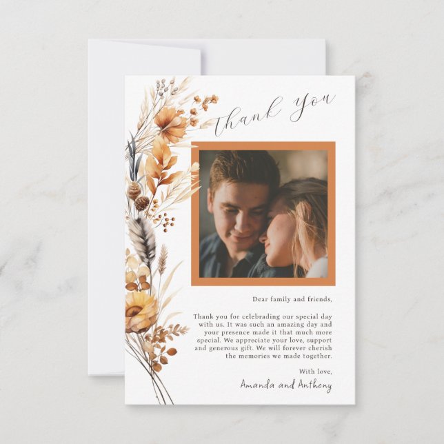 Tarjeta de agradecimiento de boda con flores de ot (Anverso)