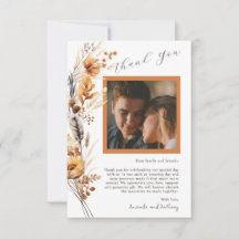 Tarjeta de agradecimiento de boda con flores de ot