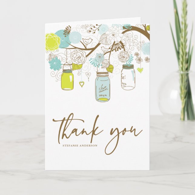 Tarjeta de agradecimiento de boda con flores de ve (Anverso)