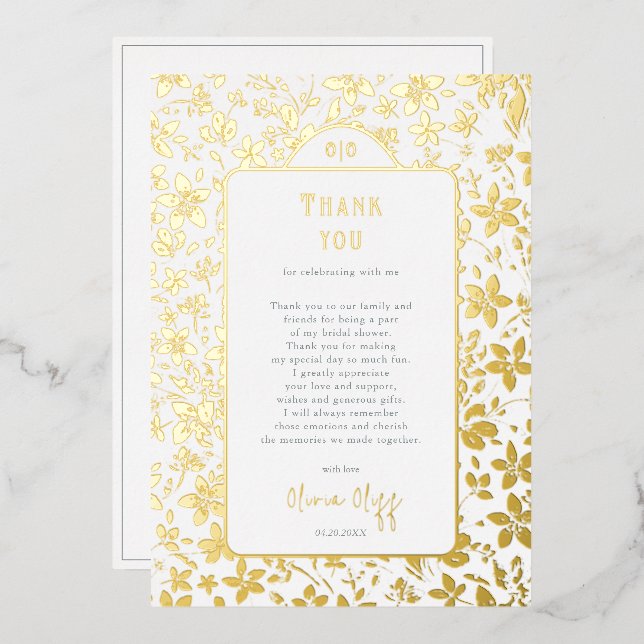 Tarjeta de agradecimiento de boda con flores peque (Anverso/Reverso)