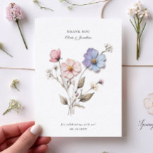 Tarjeta de agradecimiento de boda con flores prens