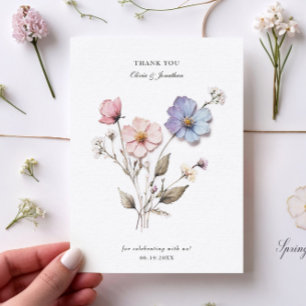 Tarjeta de agradecimiento de boda con flores prens