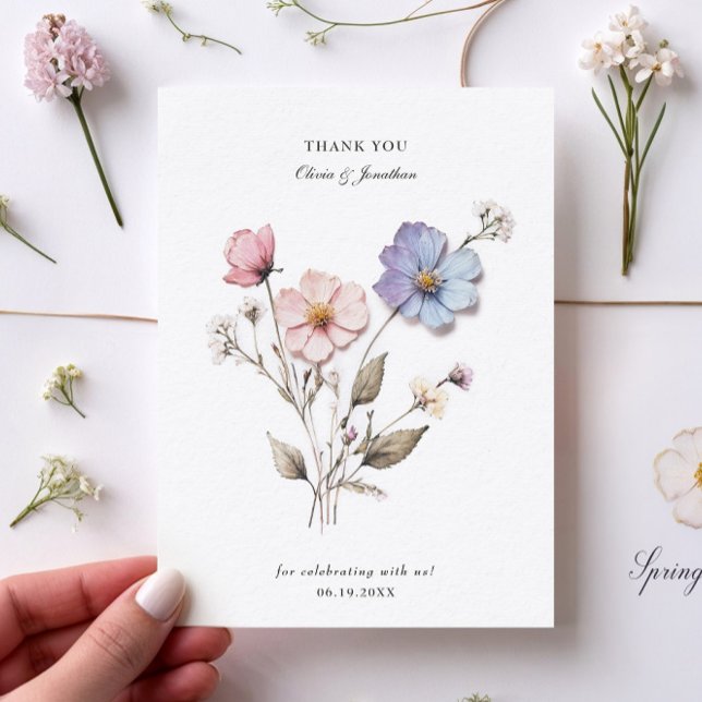 Tarjeta de agradecimiento de boda con flores prens (Subido por el creador)
