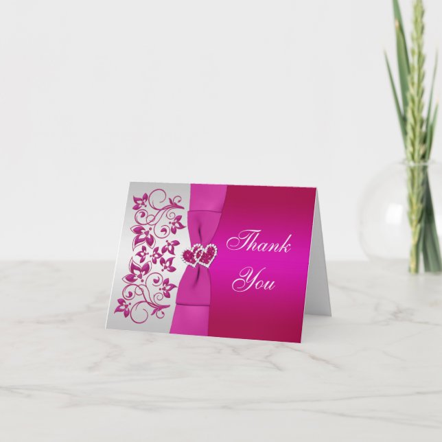 Tarjeta de agradecimiento de boda con flores rosad (Anverso)