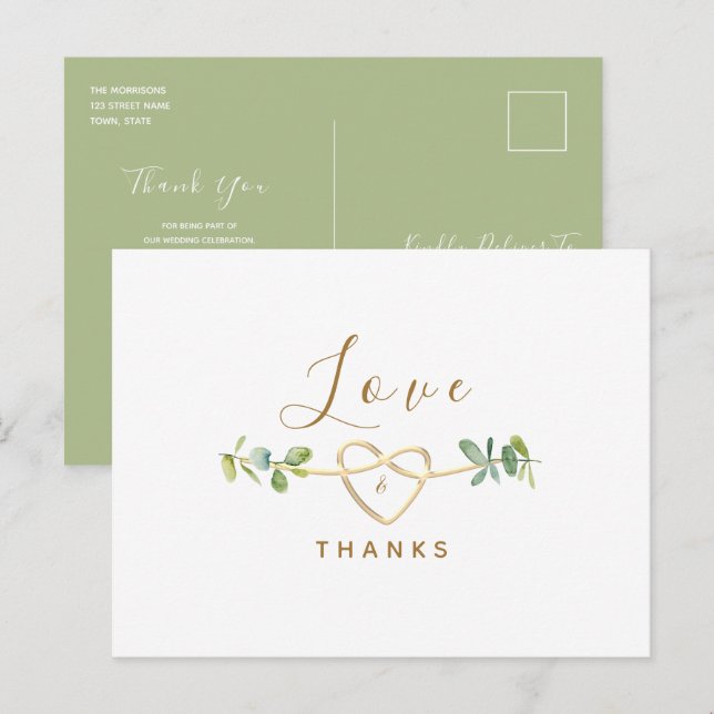 Tarjeta de agradecimiento de boda con follaje de e (Anverso / Reverso)
