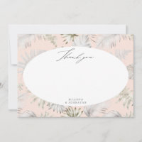 Tarjeta de agradecimiento de boda con follaje trop