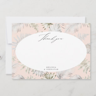 Tarjeta de agradecimiento de boda con follaje trop