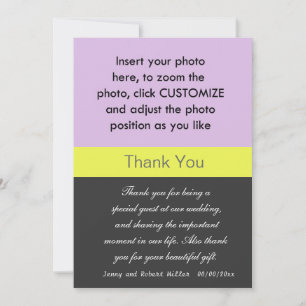 Tarjeta de agradecimiento de boda con foto.