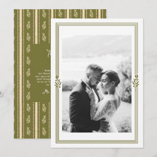 Tarjeta de agradecimiento de boda con foto a rayas