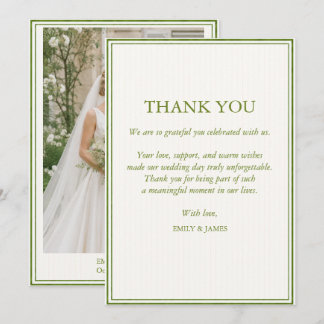 Tarjeta de agradecimiento de boda con foto a rayas