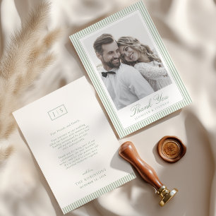 Tarjeta de agradecimiento de boda con foto a rayas