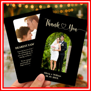 Tarjeta de agradecimiento de boda con foto amarill