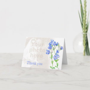 tarjeta de agradecimiento de boda con foto azul sp