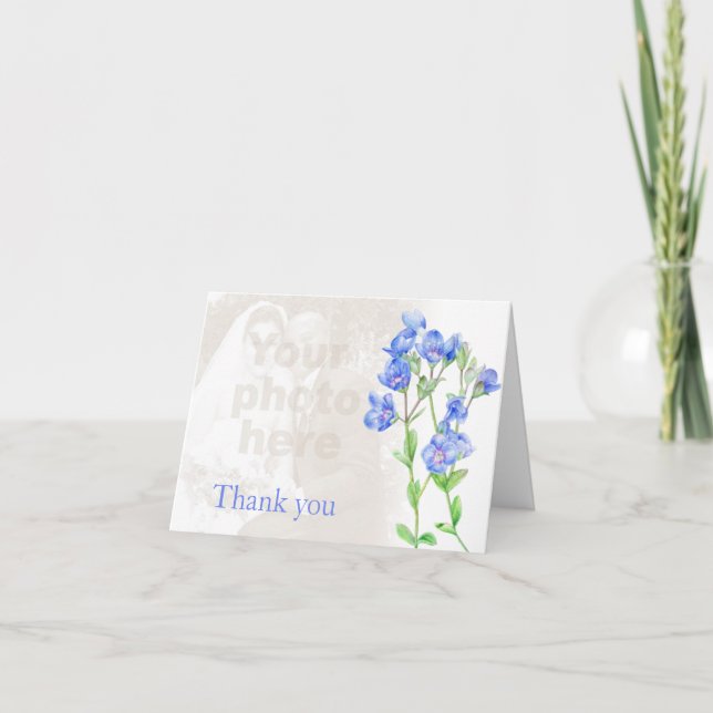 tarjeta de agradecimiento de boda con foto azul sp (Anverso)