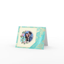 Tarjeta de agradecimiento de boda con foto azul ve