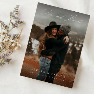 Tarjeta de agradecimiento de boda con foto boho rú