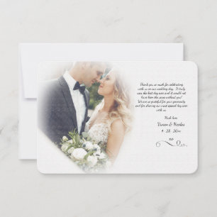 Tarjeta de agradecimiento de boda con foto brumosa