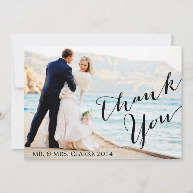 Tarjeta de agradecimiento de boda con foto chic (Anverso)