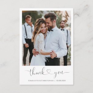 Tarjeta de agradecimiento de boda con foto, corazó