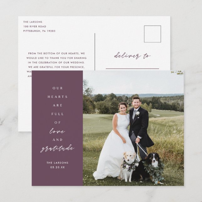 Tarjeta de agradecimiento de boda con foto Corazon (Anverso / Reverso)