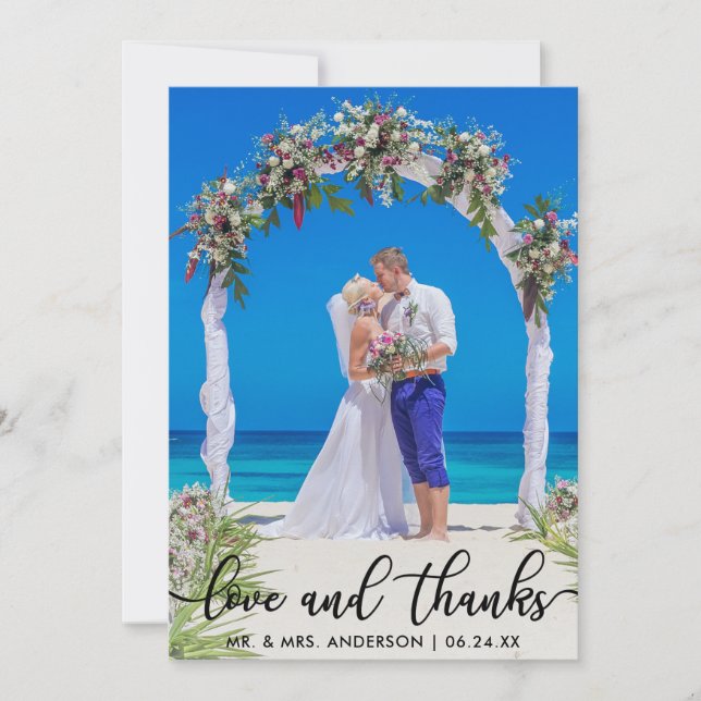 Tarjeta de agradecimiento de boda con foto de amor (Anverso)