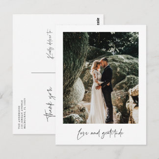 Tarjeta de agradecimiento de boda con foto de amor