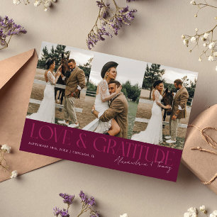 Tarjeta de agradecimiento de boda con foto de arán
