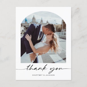 Tarjeta de agradecimiento de boda con foto de arco