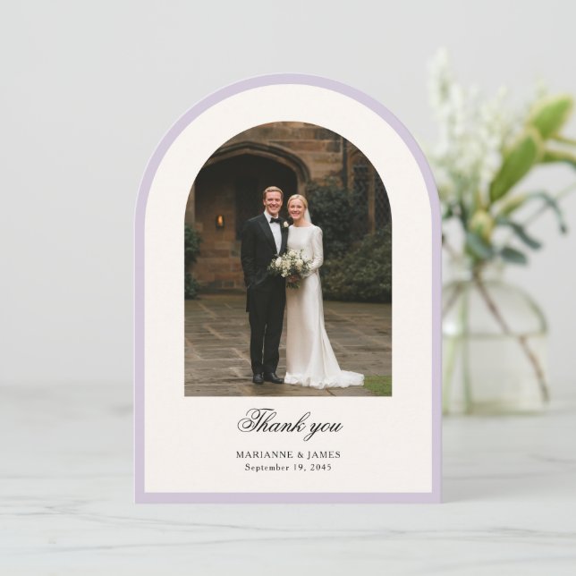 Tarjeta de agradecimiento de boda con foto de arco (Anverso de pie)
